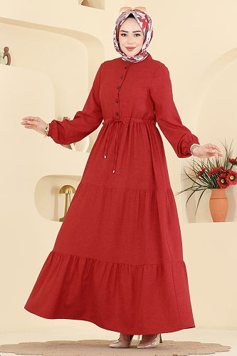moda selvim الفستان احمر 3083KTR750 - Thumbnail