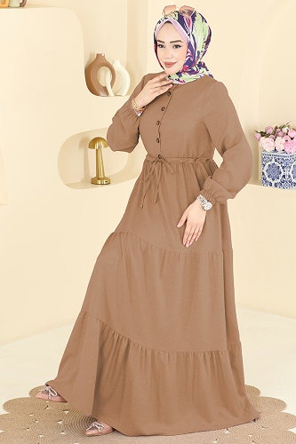 moda selvim الفستان بيج 3083KTR750 - Thumbnail