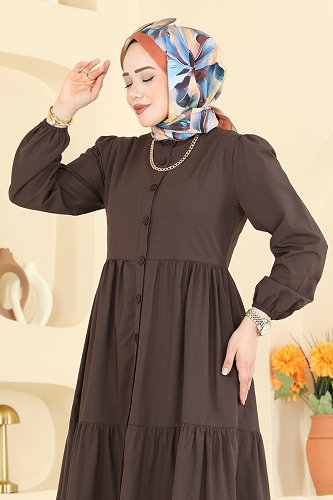moda selvim الفستان بني 3084KTR750 - Thumbnail