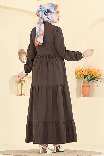 moda selvim الفستان بني 3084KTR750 - Thumbnail