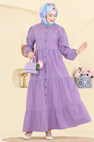 moda selvim Dress 3084KTR750 Lilac - Thumbnail
