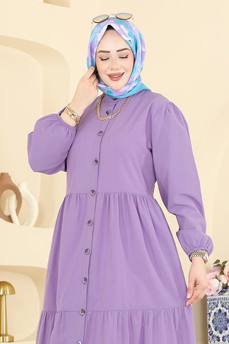 moda selvim Dress 3084KTR750 Lilac - Thumbnail