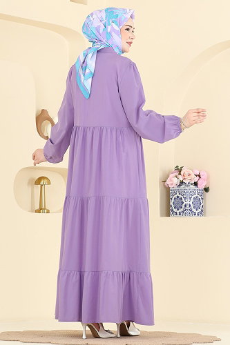 moda selvim Dress 3084KTR750 Lilac - Thumbnail