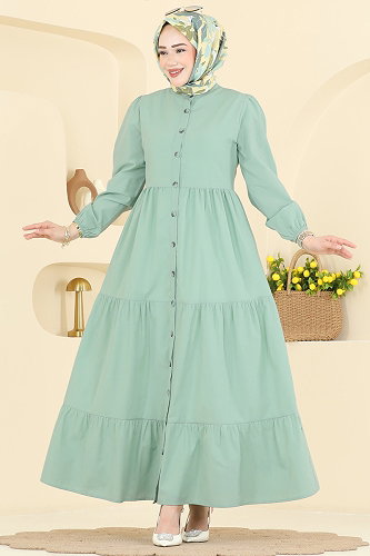 moda selvim الفستان أخضر باهت 3084KTR750 - Thumbnail
