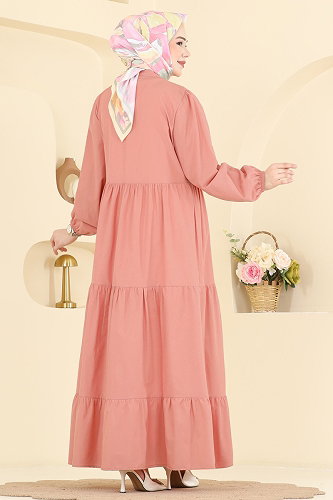 moda selvim Dress 3084KTR750 Salmon - Thumbnail