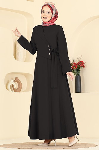 moda selvim الفستان أسود 3085KTR750 - Thumbnail
