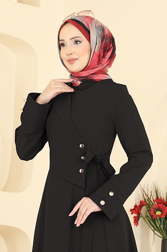 moda selvim الفستان أسود 3085KTR750 - Thumbnail