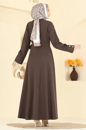 moda selvim الفستان بني 3085KTR750 - Thumbnail