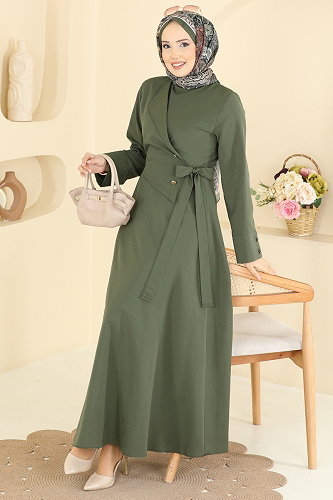 moda selvim Dress 3085KTR750 Khaki - Thumbnail