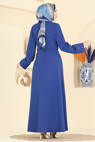 moda selvim الفستان نيلي 3085KTR750 - Thumbnail