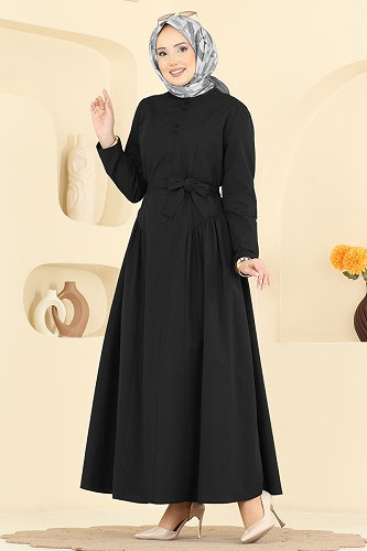 moda selvim الفستان أسود 3086KTR750 - Thumbnail
