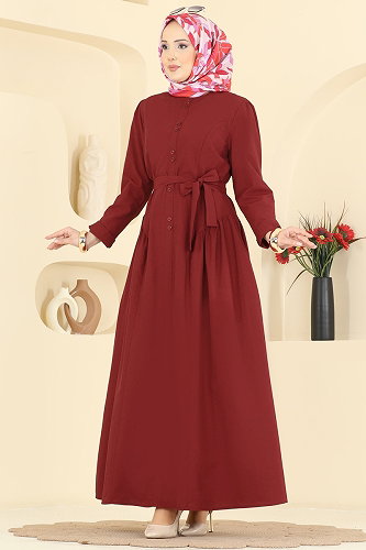 moda selvim Dress 3086KTR750 Burgundy - Thumbnail