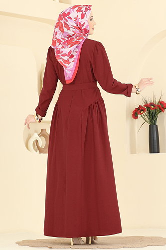moda selvim Dress 3086KTR750 Burgundy - Thumbnail