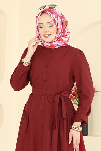 moda selvim الفستان خمري 3086KTR750 - Thumbnail