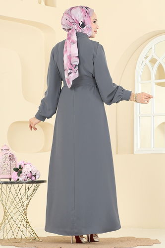 moda selvim الفستان رمادي 308ASN888 - Thumbnail