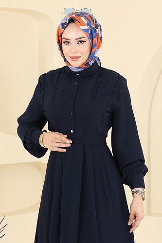 moda selvim Dress 308ASN888 Navy Blue - Thumbnail