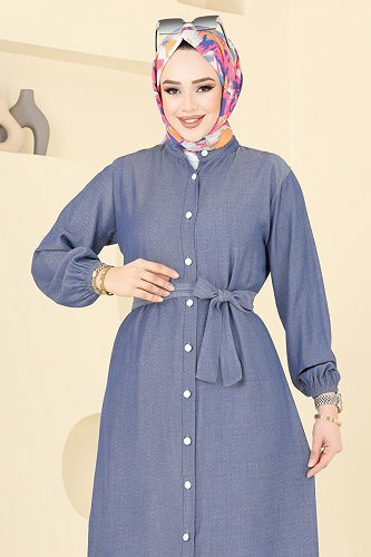 moda selvim Dress 308HBS856 Denim - Thumbnail