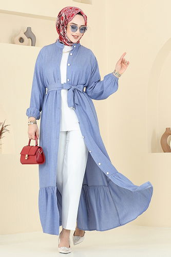 moda selvim الفستان جينز فاتح 308HBS856 - Thumbnail