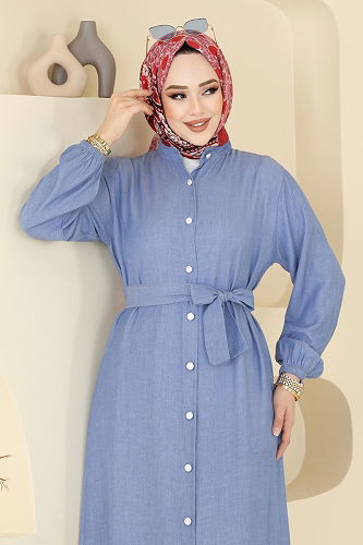 moda selvim الفستان جينز فاتح 308HBS856 - Thumbnail