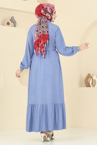 moda selvim الفستان جينز فاتح 308HBS856 - Thumbnail