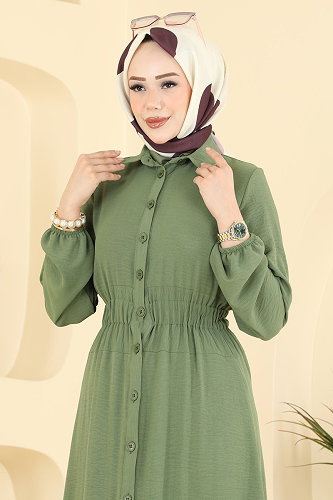 moda selvim الفستان أخضر عشبي 3090KTR750 - Thumbnail
