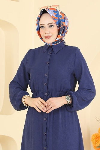 moda selvim Dress 3090KTR750 Navy Blue - Thumbnail