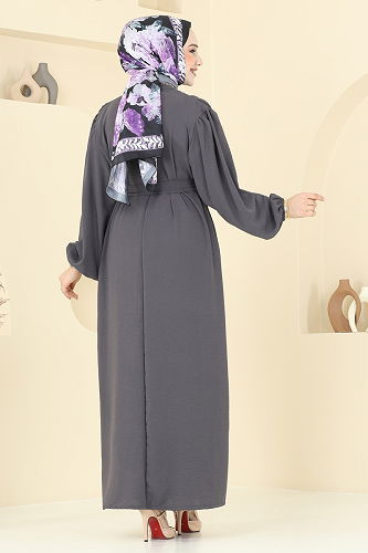 moda selvim الفستان رمادي غامق 3091HBS856 - Thumbnail