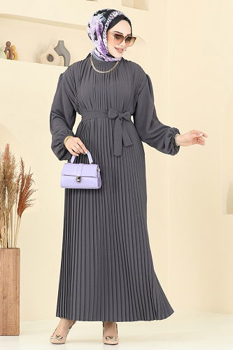 moda selvim الفستان رمادي غامق 3091HBS856 - Thumbnail