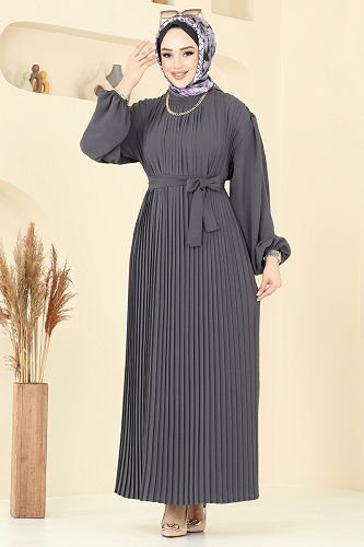 moda selvim الفستان رمادي غامق 3091HBS856 - Thumbnail
