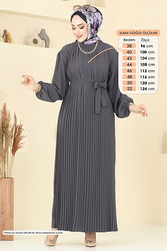 moda selvim الفستان رمادي غامق 3091HBS856 - Thumbnail