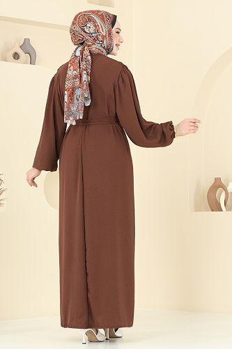 moda selvim Dress 3091HBS856 Brown - Thumbnail