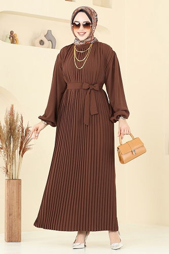 moda selvim الفستان بني 3091HBS856 - Thumbnail