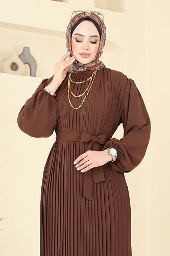 moda selvim الفستان بني 3091HBS856 - Thumbnail