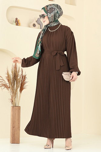 moda selvim الفستان بني 3091HBS856 - Thumbnail