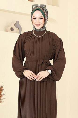 moda selvim الفستان بني 3091HBS856 - Thumbnail