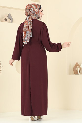 moda selvim Dress 3091HBS856 Burgundy - Thumbnail