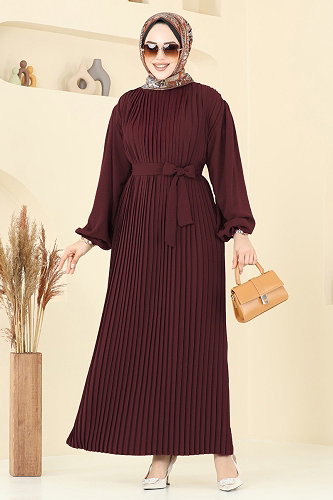 moda selvim Dress 3091HBS856 Burgundy - Thumbnail