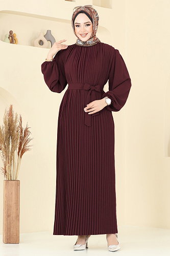 moda selvim Dress 3091HBS856 Burgundy - Thumbnail