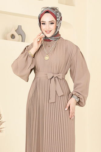 moda selvim الفستان بيج 3091HBS856 - Thumbnail