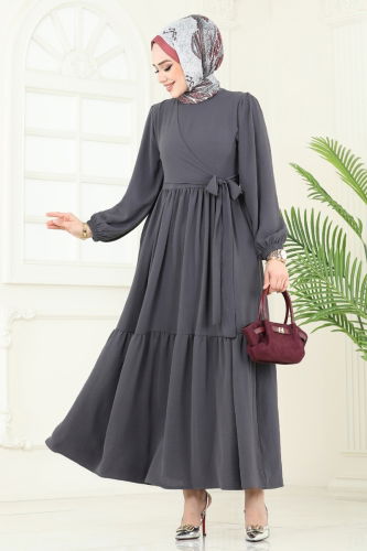 moda selvim Dress 3095HBS856 Anthracite - Thumbnail