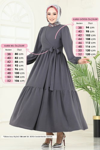 moda selvim الفستان رمادي غامق 3095HBS856 - Thumbnail