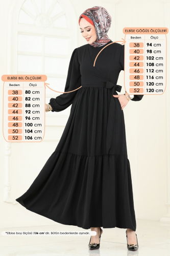 moda selvim الفستان أسود 3095HBS856 - Thumbnail