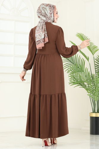 moda selvim Dress 3095HBS856 Brown - Thumbnail