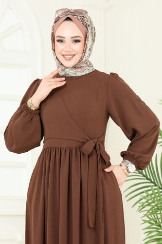 moda selvim Dress 3095HBS856 Brown - Thumbnail