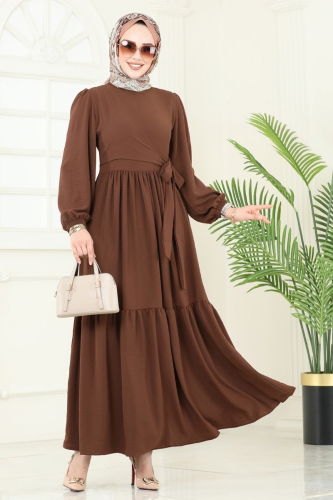 moda selvim Dress 3095HBS856 Brown - Thumbnail