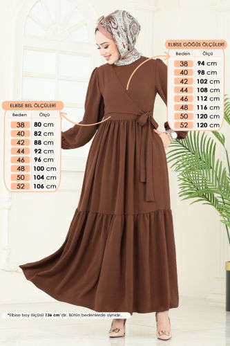 moda selvim Dress 3095HBS856 Brown - Thumbnail