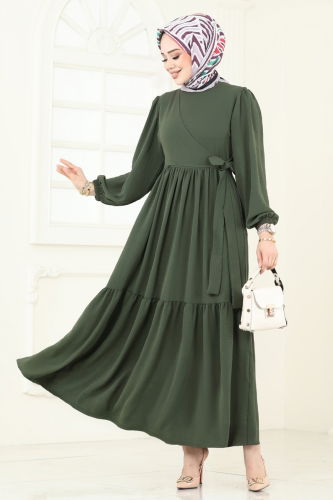 moda selvim Dress 3095HBS856 Khaki - Thumbnail