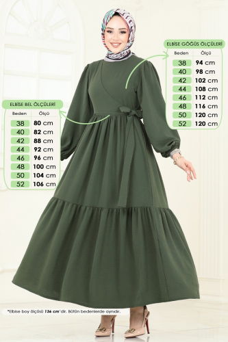 moda selvim Dress 3095HBS856 Khaki - Thumbnail