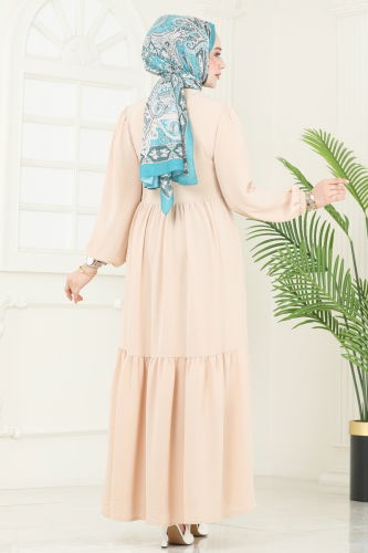 moda selvim Dress 3095HBS856 Stone - Thumbnail
