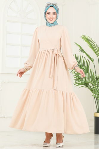 moda selvim Dress 3095HBS856 Stone - Thumbnail